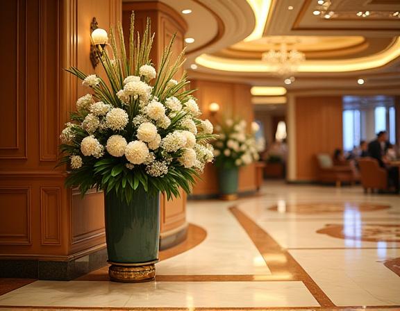 Decorazione floreale nella hall di una nave da crociera.