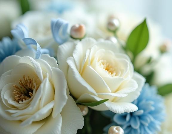 Dettaglio di un bouquet da sposa con elementi marini.