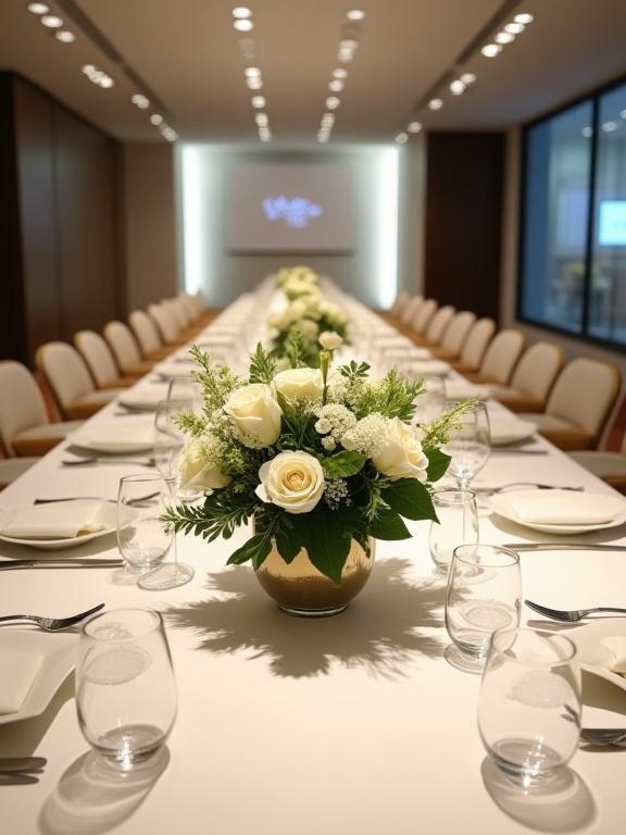 Centrotavola floreali per un evento aziendale a Genova.